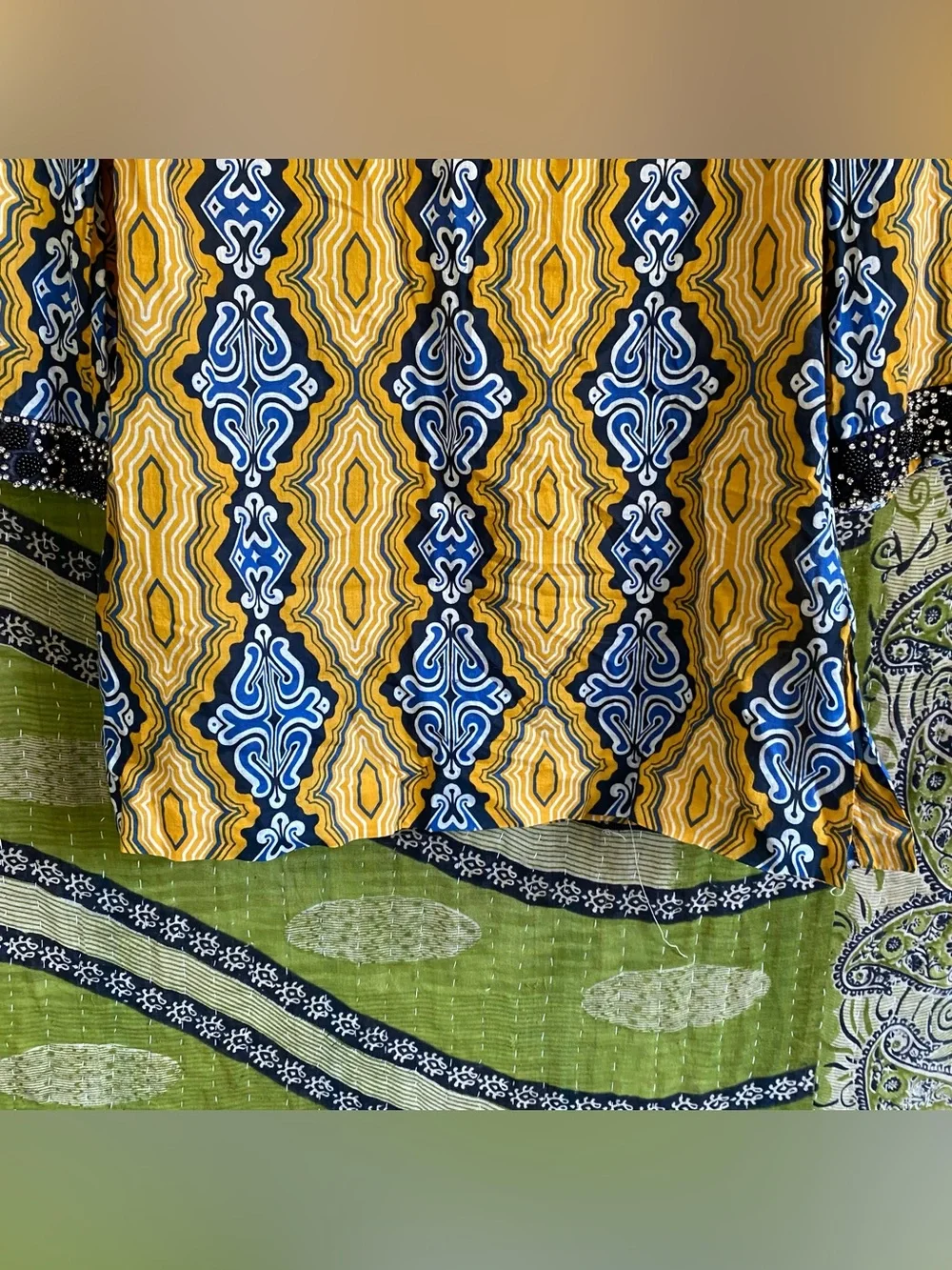 Tory Burch Odie Yellow/ Blue/ White Embellished Tunic Blouse Medium Resort Wear